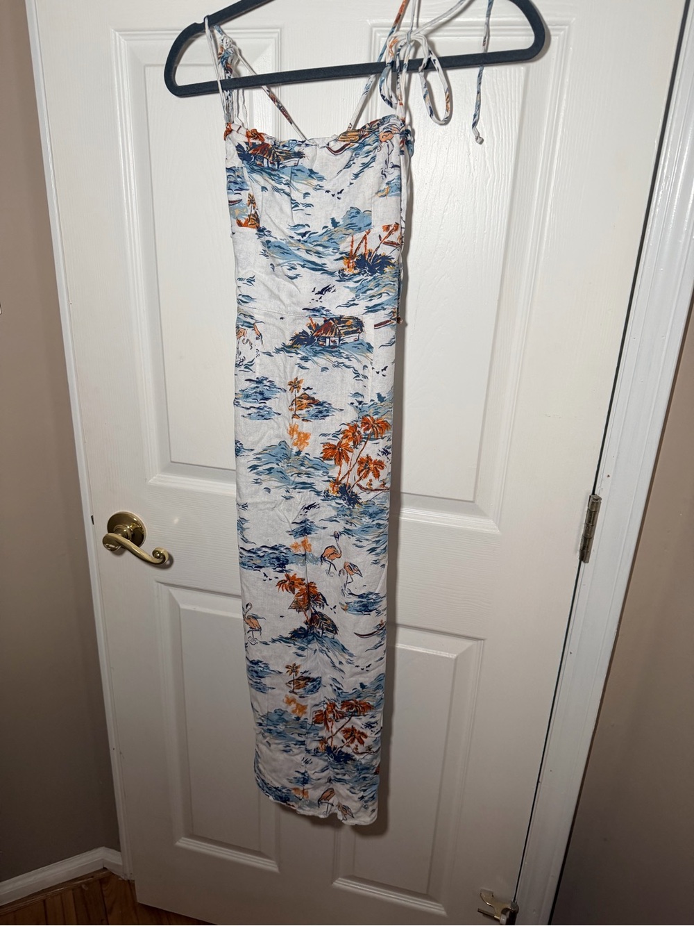 Free People White Floral Print Slip Dress with Blue and Orange Details